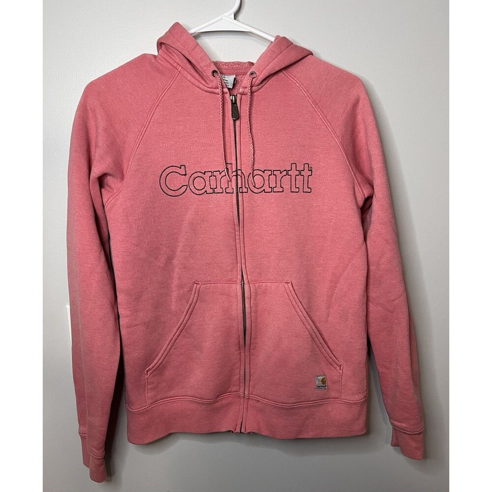 Carhartt Womens XS (0/2) Full Zip Hoodie Jacket Pink Hooded Embroidered